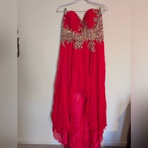 Stunning Red High-Low Women's Skirt with Sparkling Details